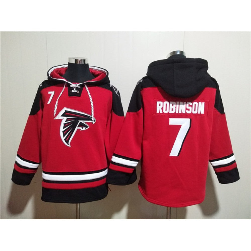 Men's Atlanta Falcons #7 Bijan Robinson Red Ageless Must-Have Lace-Up Pullover Hoodie 