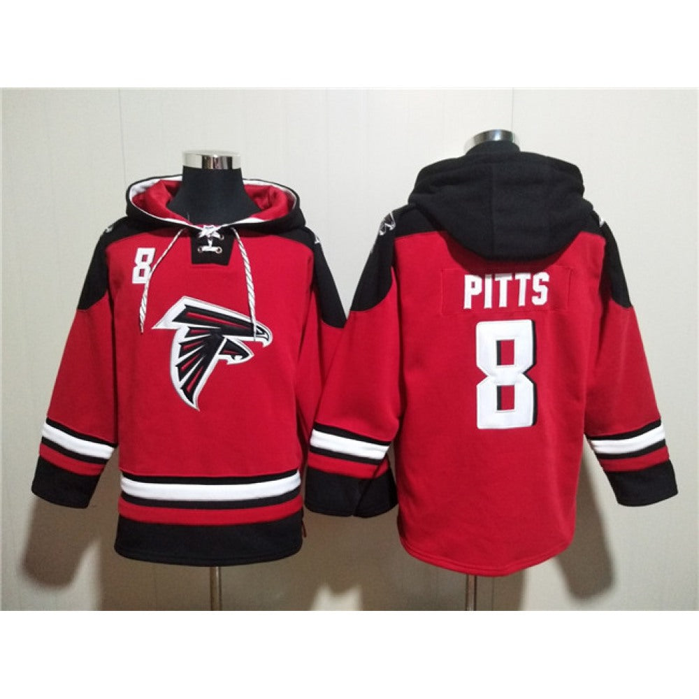 Men's Atlanta Falcons #8 Kyle Pitts Red Ageless Must-Have Lace-Up Pullover Hoodie 