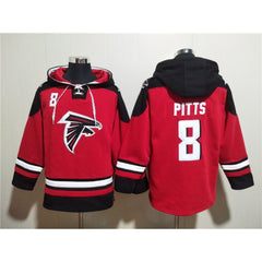 Men's Atlanta Falcons #8 Kyle Pitts Red Ageless Must-Have Lace-Up Pullover Hoodie 