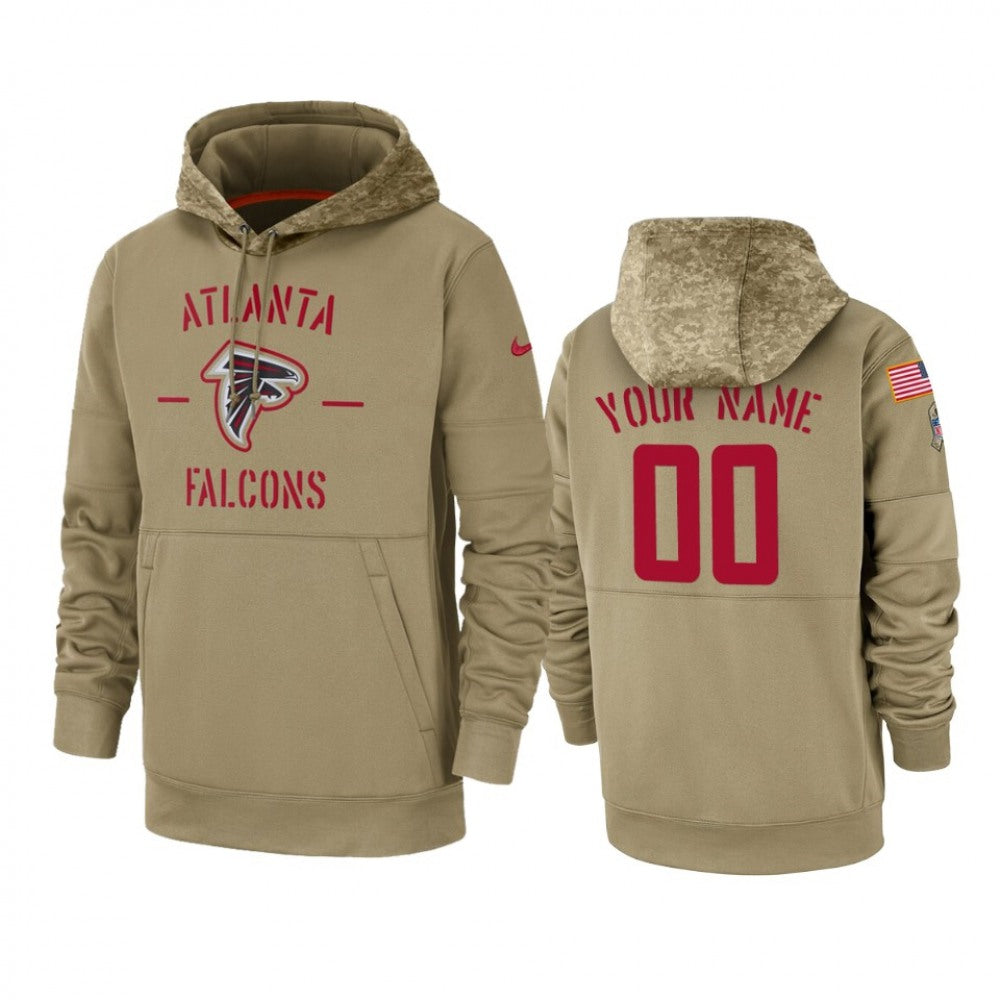 Men's Atlanta Falcons Customized Tan 2019 Salute To Service Sideline Therma Pullover Hoodie 
