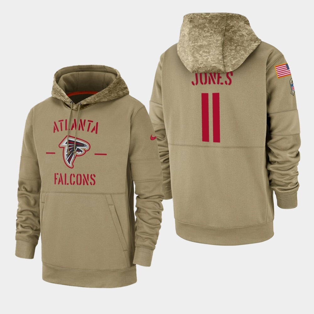 Men's Atlanta Falcons #11 Julio Jones Tan 2019 Salute to Service Sideline Therma Pullover Hoodie 