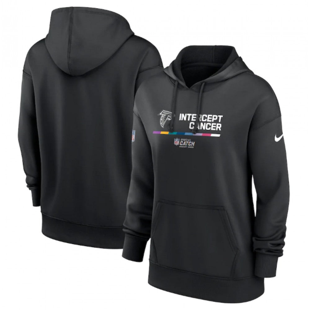 Women's Atlanta Falcons 2022 Black NFL Crucial Catch Therma Performance Pullover Hoodie(Run Small) 
