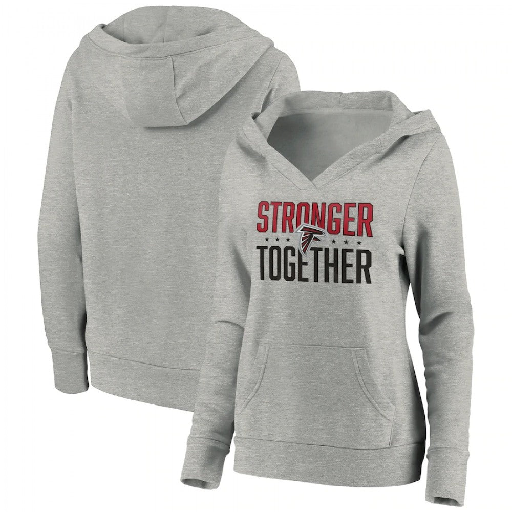 Women's Atlanta Falcons Heather Gray Stronger Together Crossover Neck Pullover Hoodie(Run Small) 