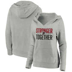 Women's Atlanta Falcons Heather Gray Stronger Together Crossover Neck Pullover Hoodie(Run Small) 