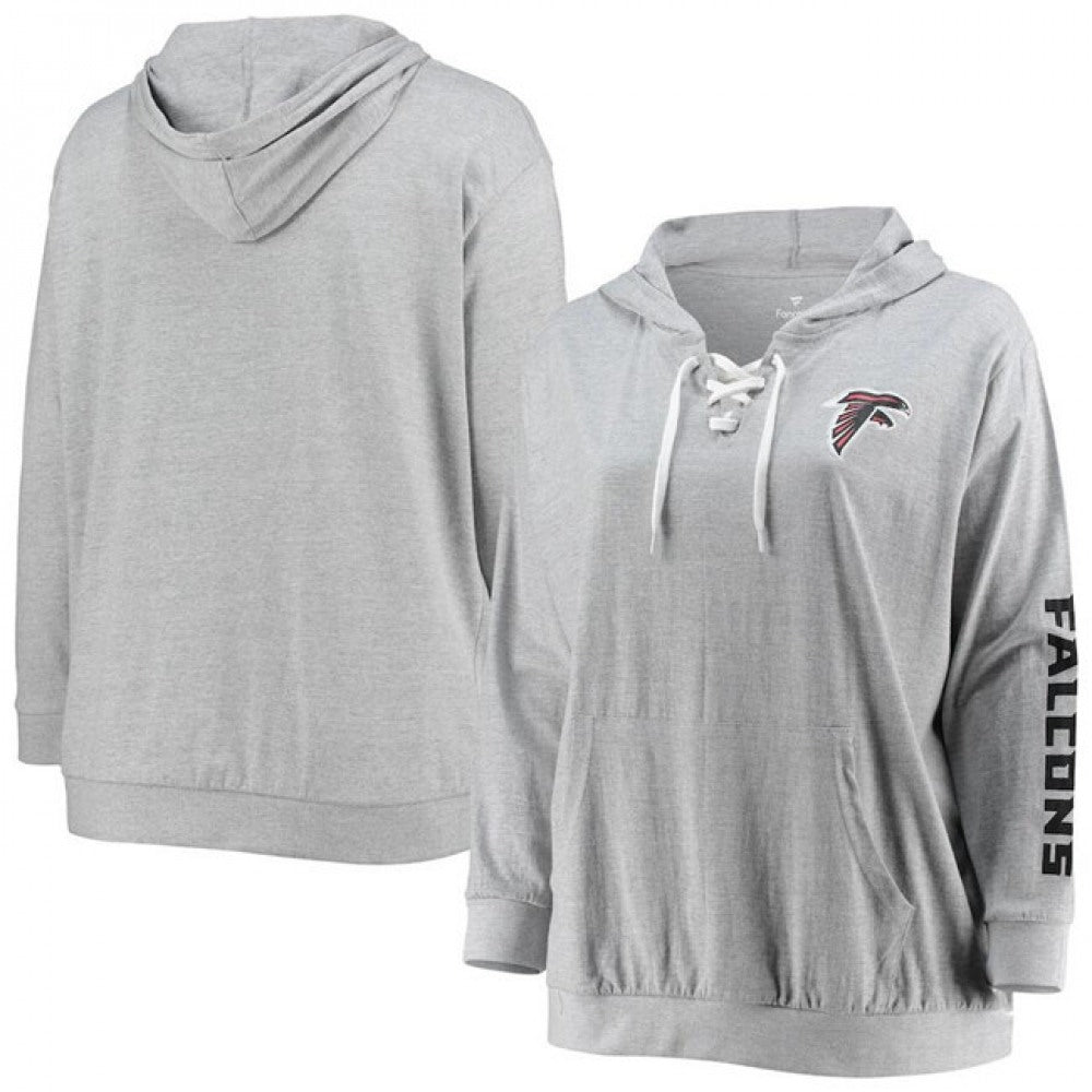 Women's Atlanta Falcons Heathered Gray Lace-Up Pullover Hoodie 