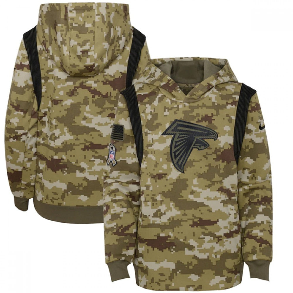 Youth Atlanta Falcons 2021 Camo Salute To Service Therma Performance Pullover Hoodie 