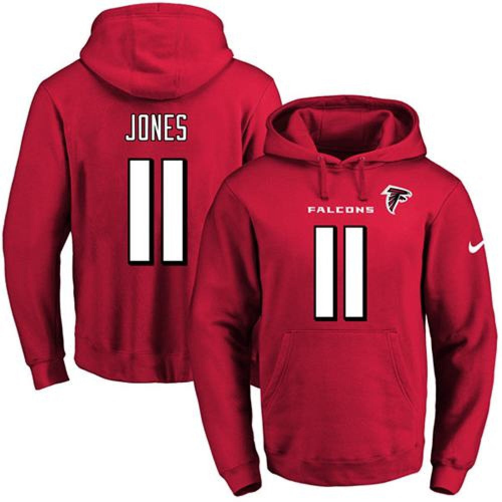 Falcons #11 Julio Jones Red Name & Number Pullover NFL Hoodie 