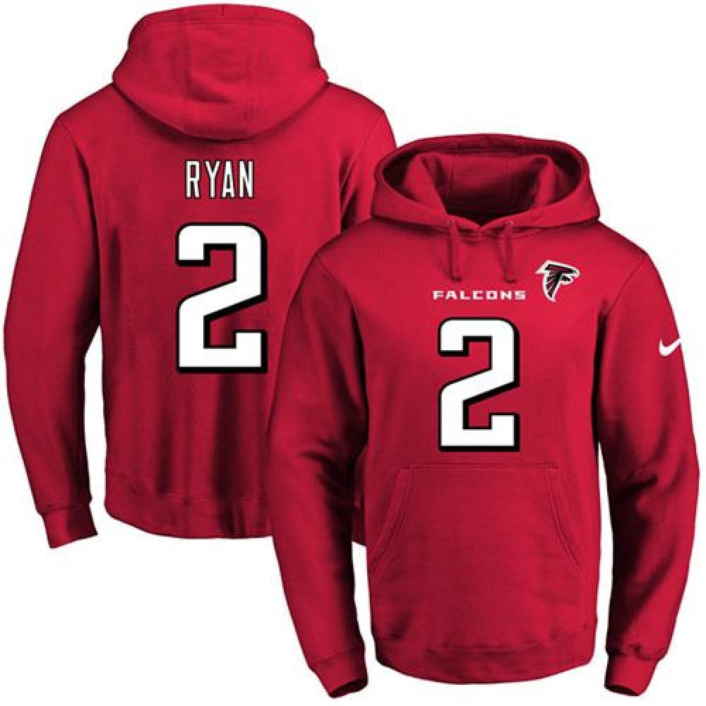 Falcons #2 Matt Ryan Red Name & Number Pullover NFL Hoodie 
