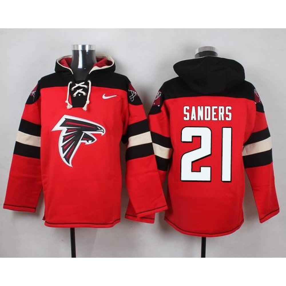 Falcons #21 Deion Sanders Red Player Pullover NFL Hoodie 