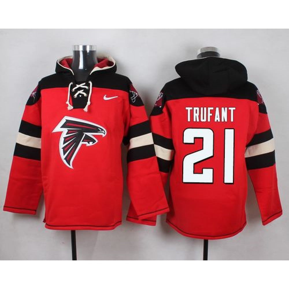 Falcons #21 Desmond Trufant Red Player Pullover NFL Hoodie 