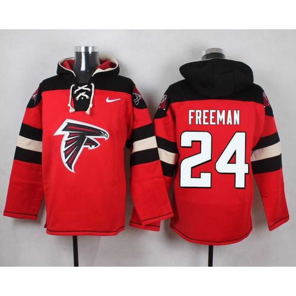 Falcons #24 Devonta Freeman Red Player Pullover NFL Hoodie 
