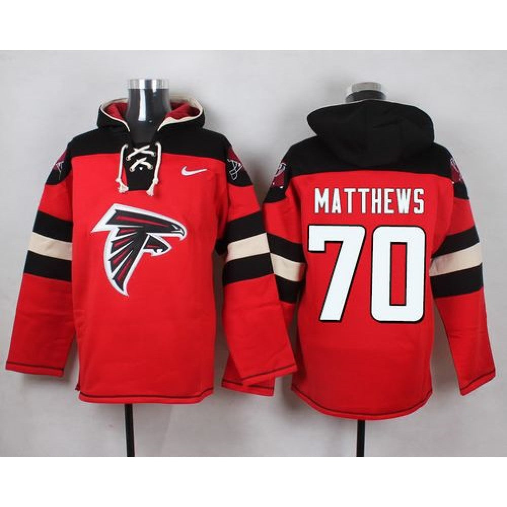 Falcons #70 Jake Matthews Red Player Pullover NFL Hoodie 