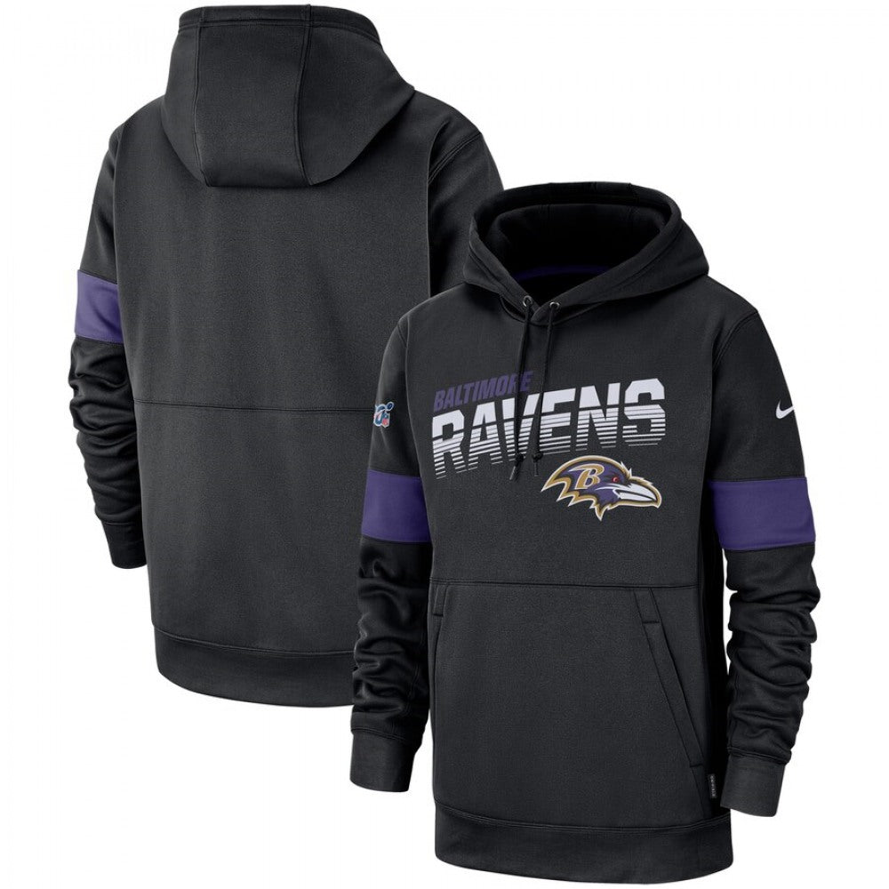 Men's Baltimore Ravens 2019 Black 100th Season Sideline Team Logo Performance Pullover Hoodie 