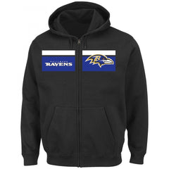 Men's Baltimore Ravens Black Majestic Touchback Full-Zip NFL Hoodie 