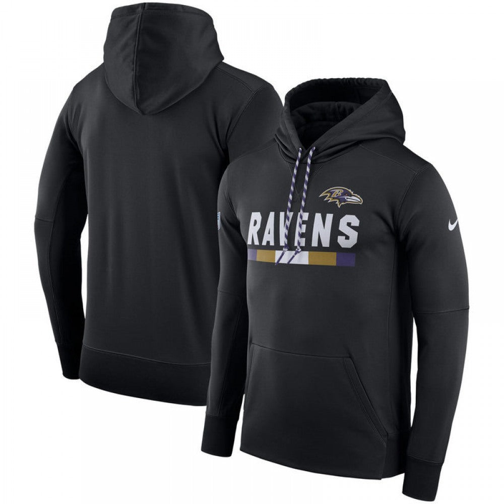 Men's Baltimore Ravens Black Sideline Team Name Performance Pullover Hoodie 