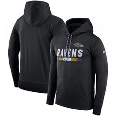 Men's Baltimore Ravens Black Sideline Team Name Performance Pullover Hoodie 