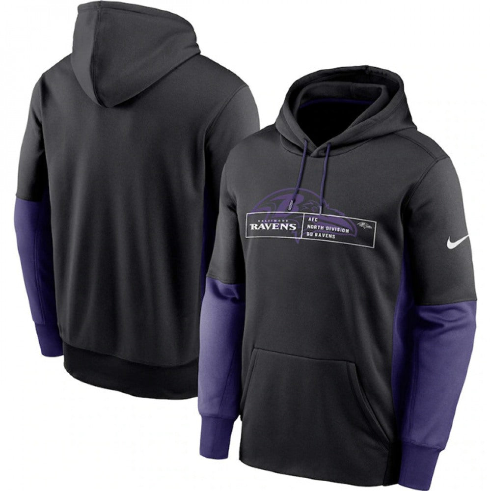 Men's Baltimore Ravens Black Color Block Fleece Performance Pullover Hoodie 