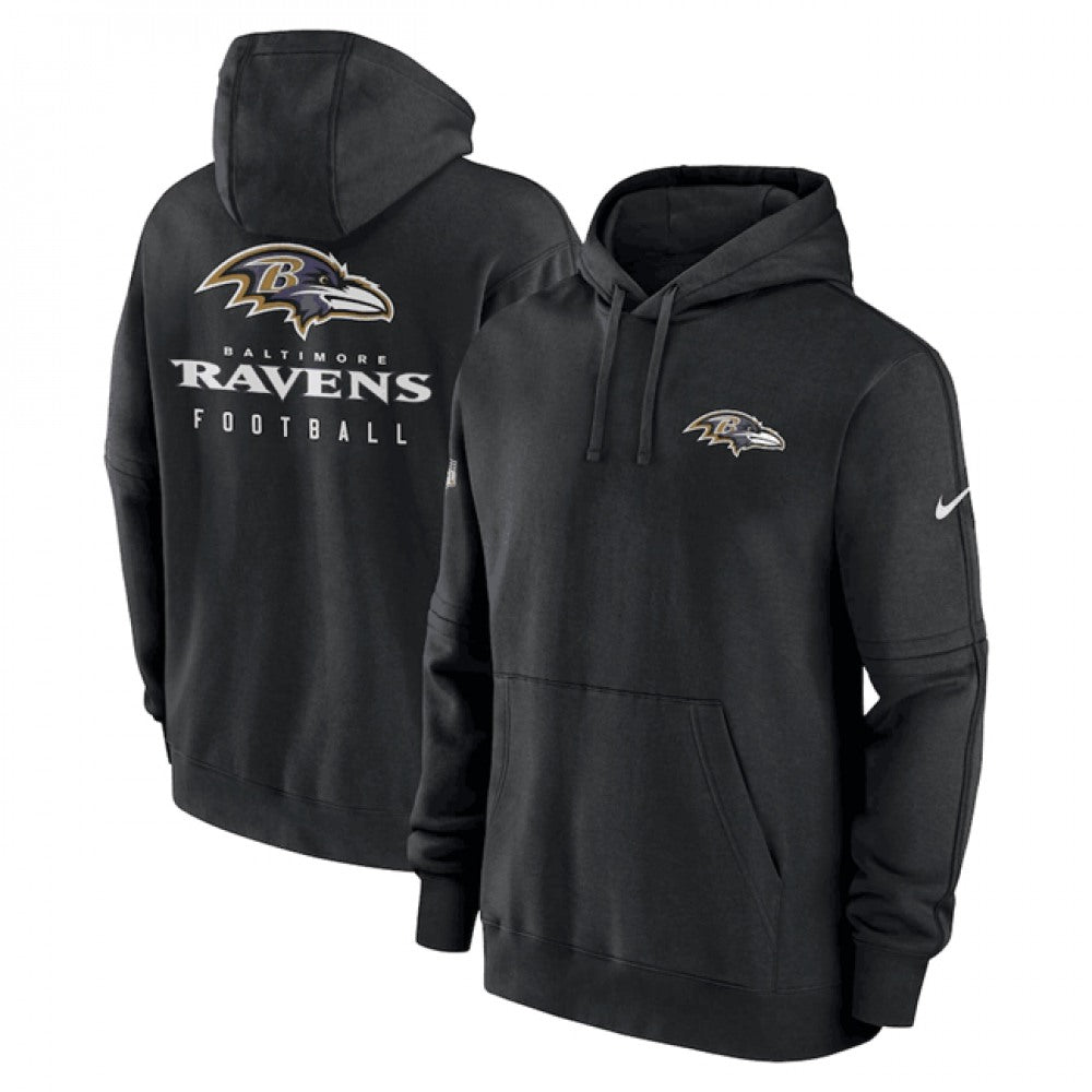 Men's Baltimore Ravens Black Sideline Club Fleece Pullover Hoodie 