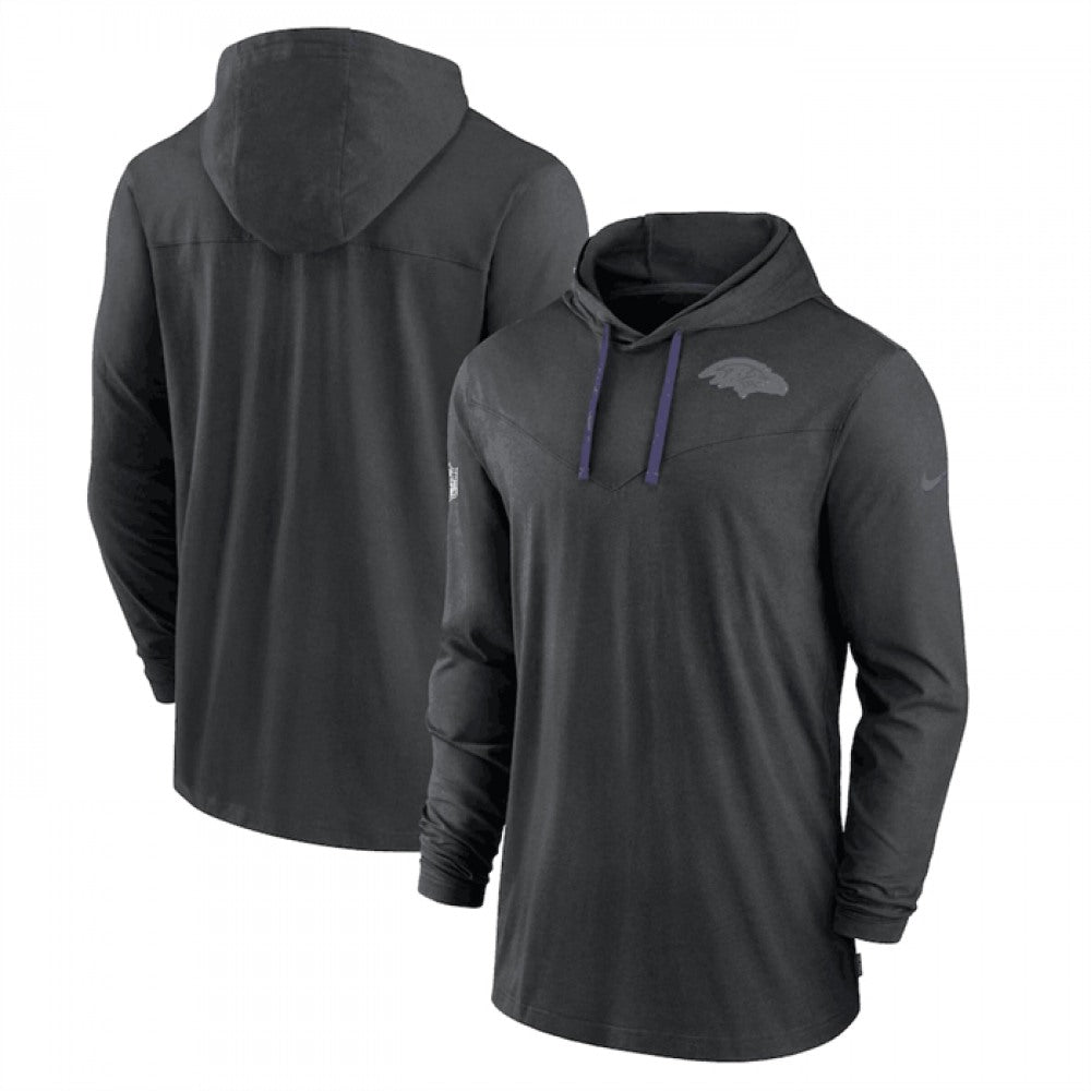 Men's Baltimore Ravens Black Sideline Pop Performance Pullover Long Sleeve Hoodie T-Shirt 