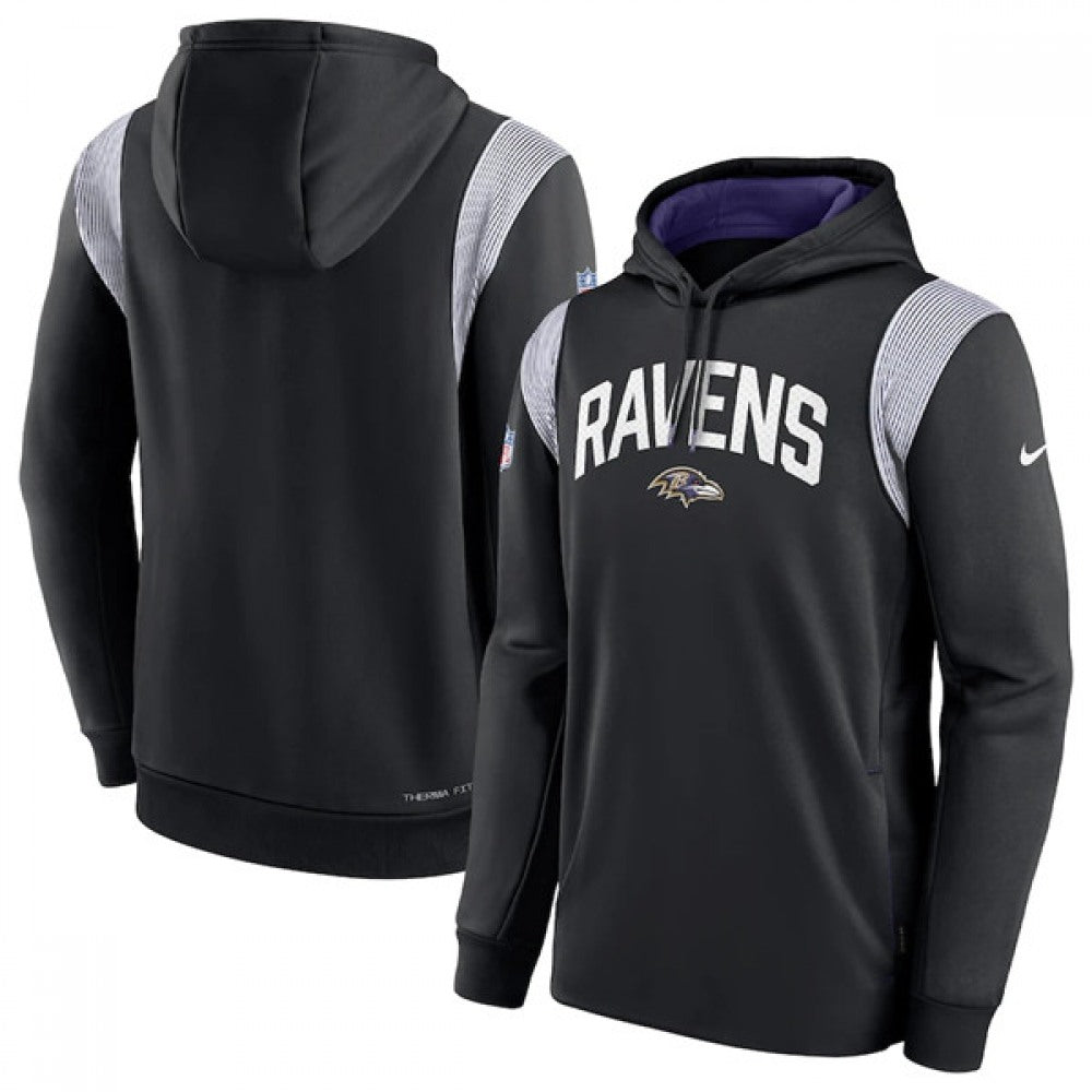 Men's Baltimore Ravens Black Sideline Stack Performance Pullover Hoodie 002 