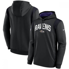 Men's Baltimore Ravens Black Sideline Stack Performance Pullover Hoodie 001 