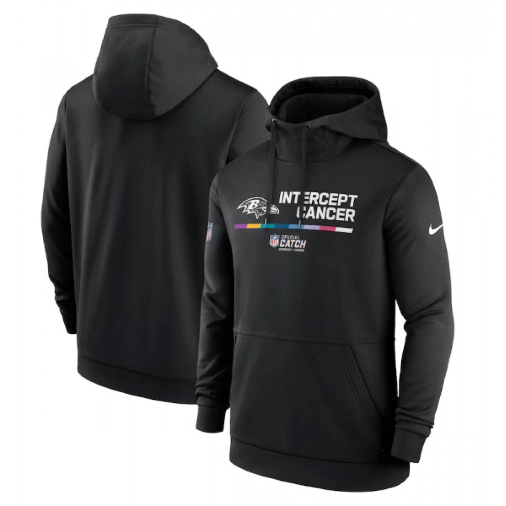 Men's Baltimore Ravens 2022 Black Crucial Catch Therma Performance Pullover Hoodie 