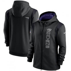 Men's Baltimore Ravens 2021 Black Sideline Team Performance Full-Zip Hoodie 