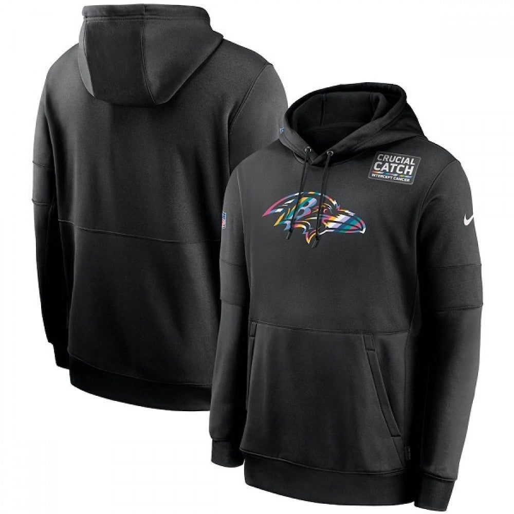 Men's Baltimore Ravens 2020 Black Crucial Catch Sideline Performance Pullover Hoodie 