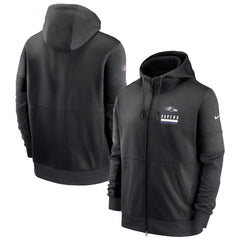 Men's Baltimore Ravens Black Sideline Impact Lockup Performance Full-Zip Hoodie 