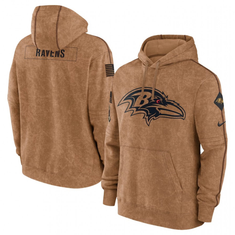 Men's Baltimore Ravens 2023 Brown Salute to Service Pullover Hoodie 