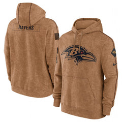 Men's Baltimore Ravens 2023 Brown Salute to Service Pullover Hoodie 