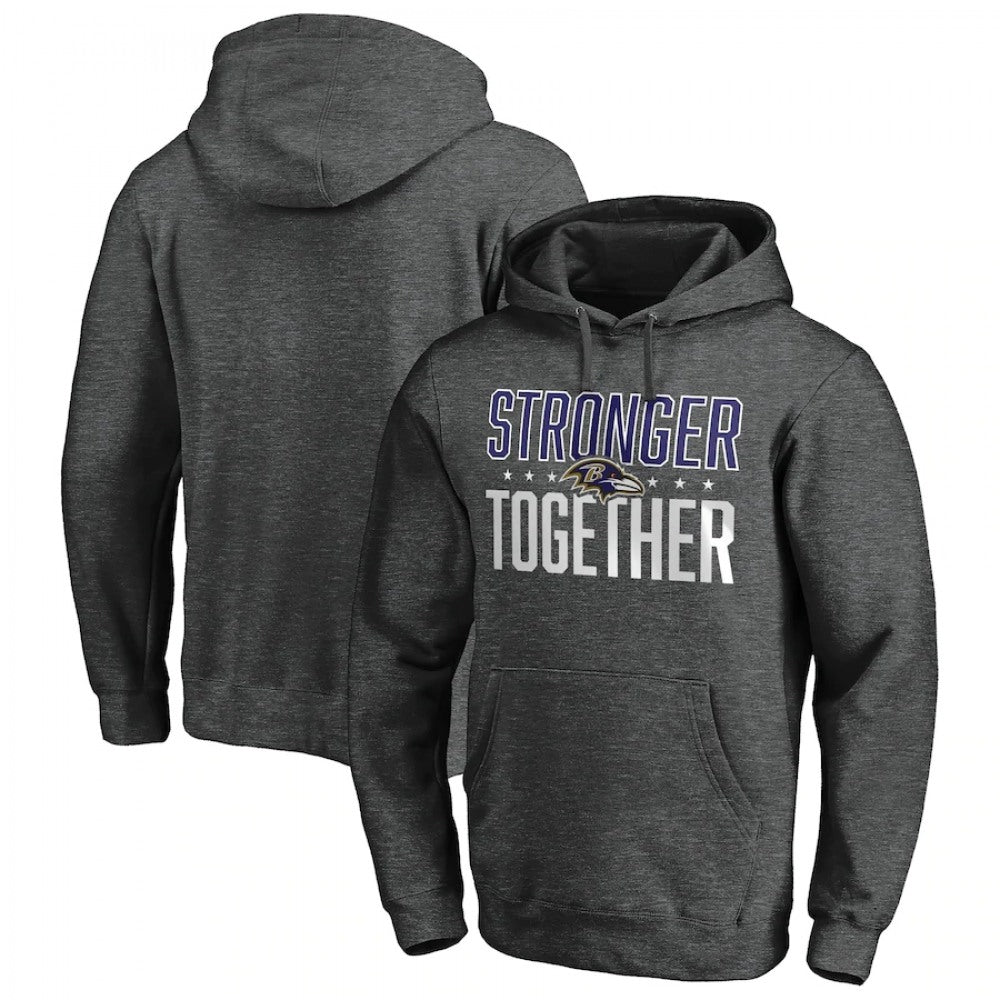 Men's Baltimore Ravens Heather Charcoal Stronger Together Pullover Hoodie 