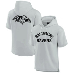 Men's Baltimore Ravens Gray Super Soft Fleece Short Sleeve Hoodie 