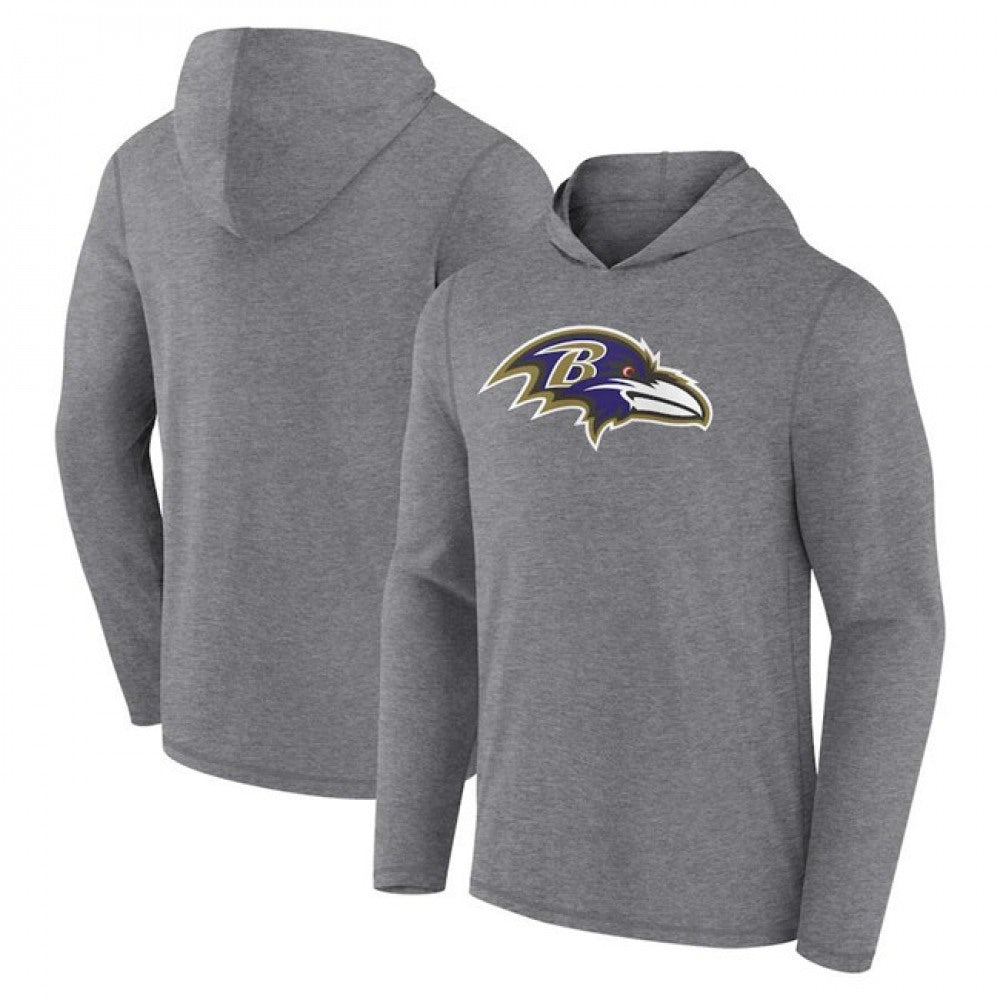 Men's Baltimore Ravens Heather Gray Primary Logo Long Sleeve Hoodie T-Shirt 
