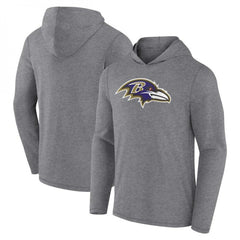 Men's Baltimore Ravens Heather Gray Primary Logo Long Sleeve Hoodie T-Shirt 
