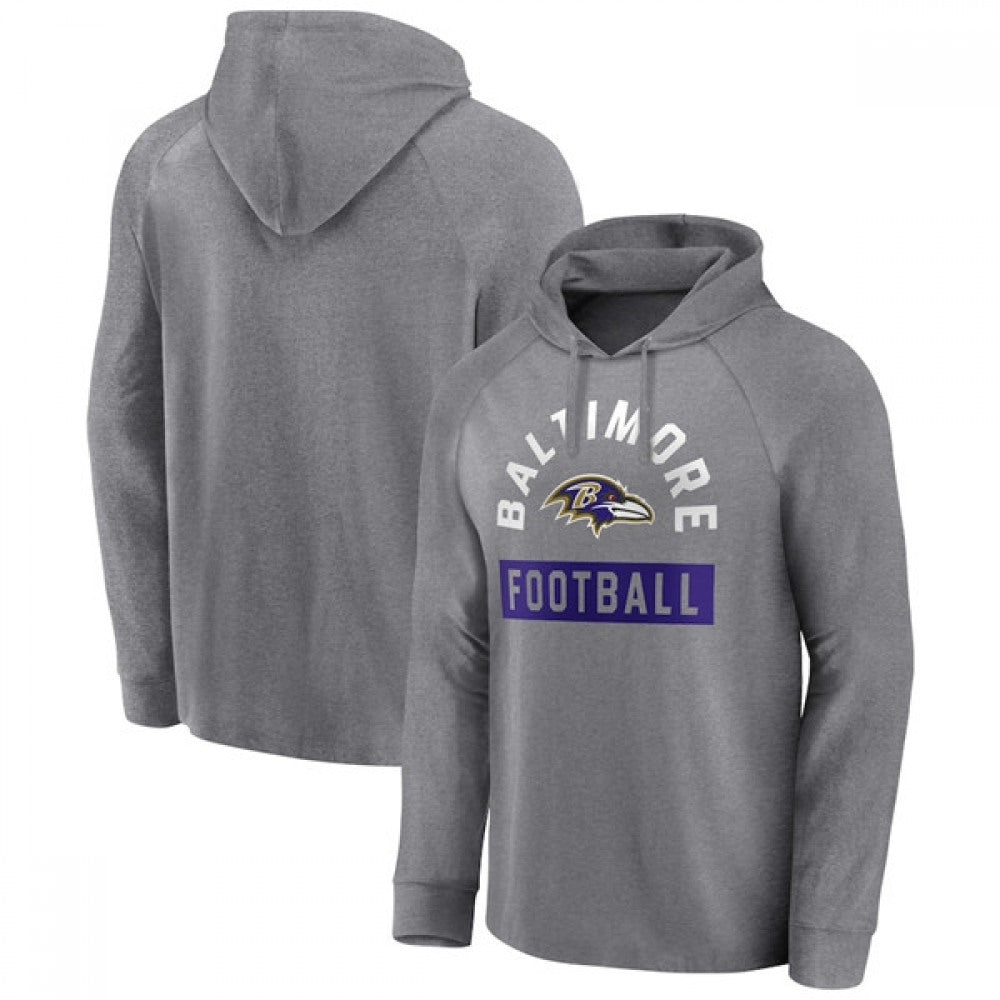 Men's Baltimore Ravens Heathered Gray No Time Off Raglan Pullover Hoodie 