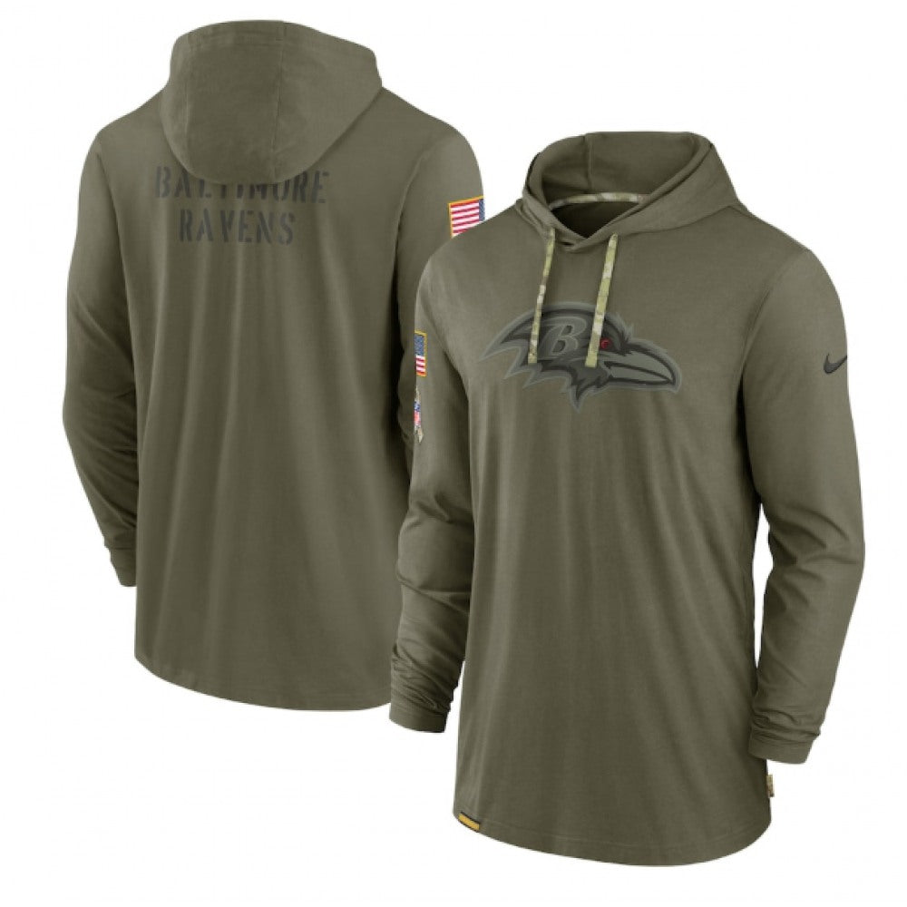 Men's Baltimore Ravens 2022 Olive Salute to Service Tonal Pullover Hoodie 