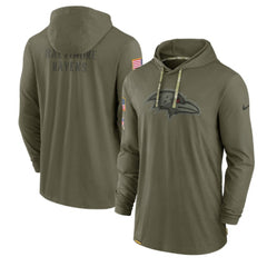 Men's Baltimore Ravens 2022 Olive Salute to Service Tonal Pullover Hoodie 
