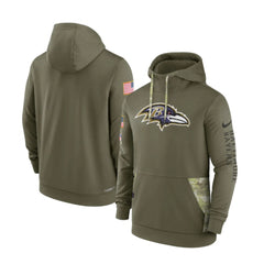 Men's Baltimore Ravens 2022 Olive Salute to Service Therma Performance Pullover Hoodie 