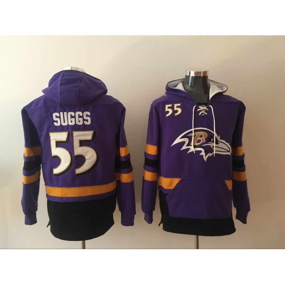Men's Baltimore Ravens #55 Terrell Suggs Purple All Stitched NFL Hoodie Sweatshirt 