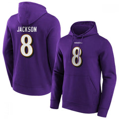 Men's Baltimore Ravens #8 Lamar Jackson Purple Hoodie 