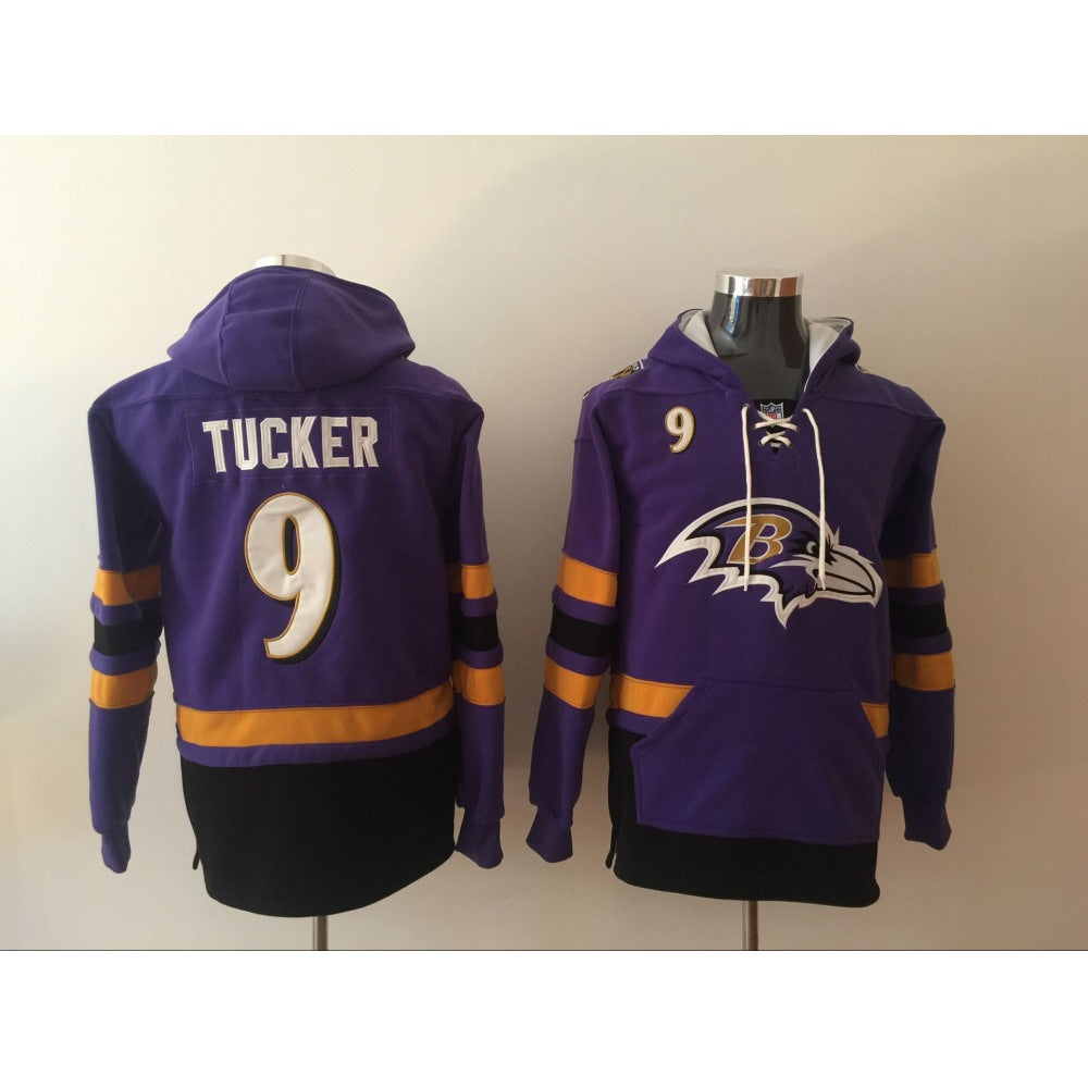 Men's Baltimore Ravens #9 Justin Tucker Purple All Stitched NFL Hoodie Sweatshirt 