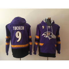 Men's Baltimore Ravens #9 Justin Tucker Purple All Stitched NFL Hoodie Sweatshirt 
