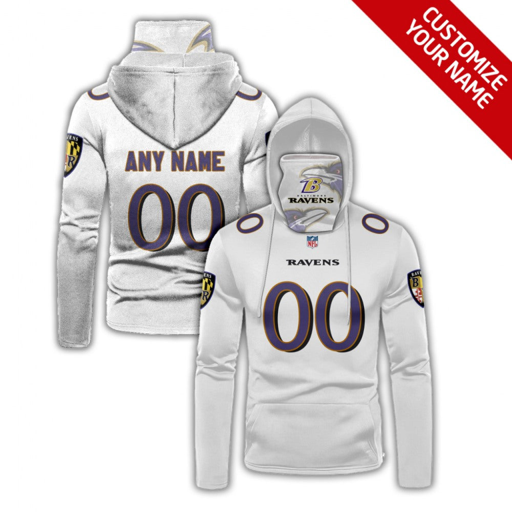 Men's Baltimore Ravens 2020 White Customize Hoodie Mask 