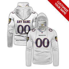 Men's Baltimore Ravens 2020 White Customize Hoodie Mask 
