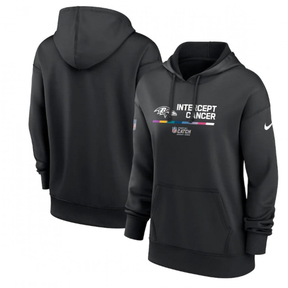Women's Baltimore Ravens 2022 Black NFL Crucial Catch Therma Performance Pullover Hoodie(Run Small) 