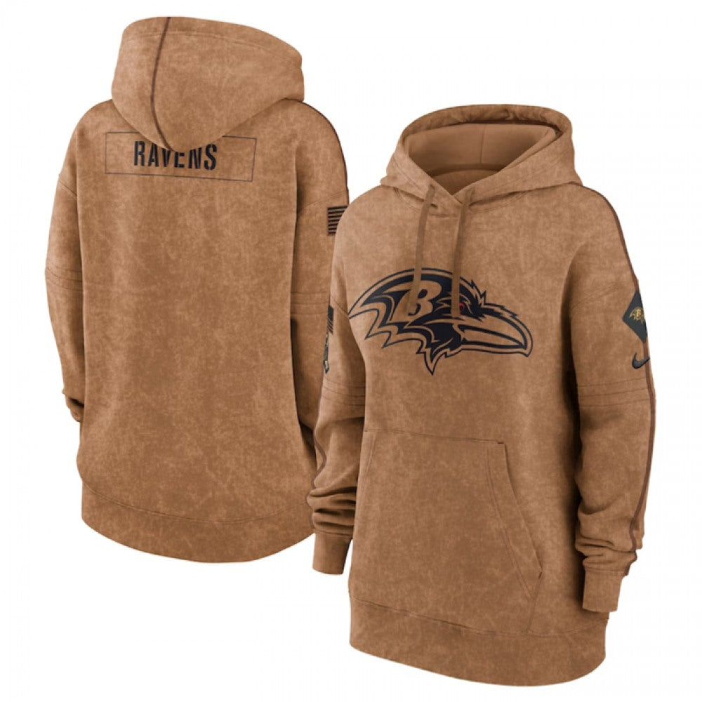 Women's Baltimore Ravens 2023 Brown Salute to Service Pullover Hoodie(Run Small) 