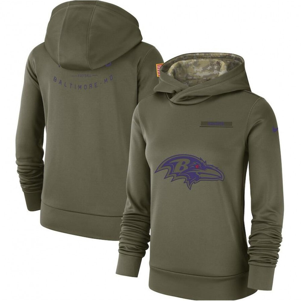Women's Baltimore Ravens Olive Salute to Service Team Logo Performance Pullover NFL Hoodie 