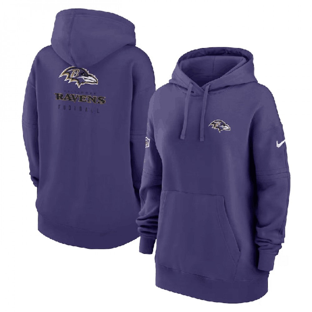 Women's Baltimore Ravens Purple Sideline Club Fleece Pullover Hoodie(Run Small) 