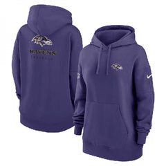 Women's Baltimore Ravens Purple Sideline Club Fleece Pullover Hoodie(Run Small) 